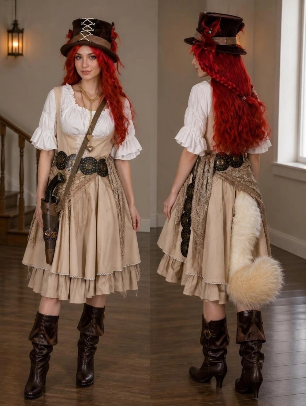 Medieval Steampunk Fox Halloween Costume Cosplay Complete Size M/L Adult